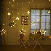 12 Stars Led Curtain String Lights With 8 Flashing Modes For Home Decoration Diwali  Wedding Led Christmas Light Indoor And Outdoor Light Festival Decoration  (Warm White)